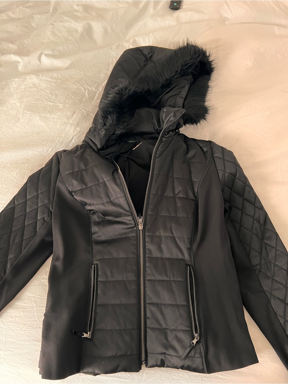 White House Black Market Black Quilted Hooded Puffer Jacket